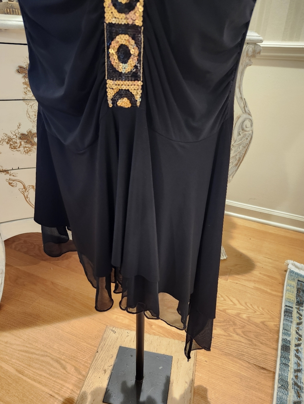 Vintage Deco Black & Gold Sequin Stage Diva Dance Dress S - Picture 5 of 8